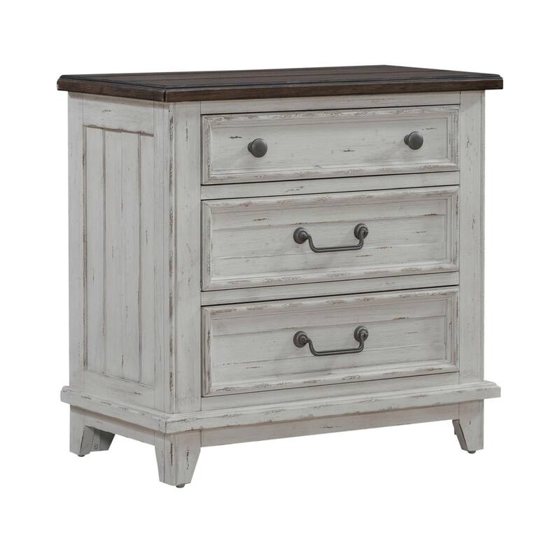 River Place Riverstone White & Tobacco Nightstand with Charging Station