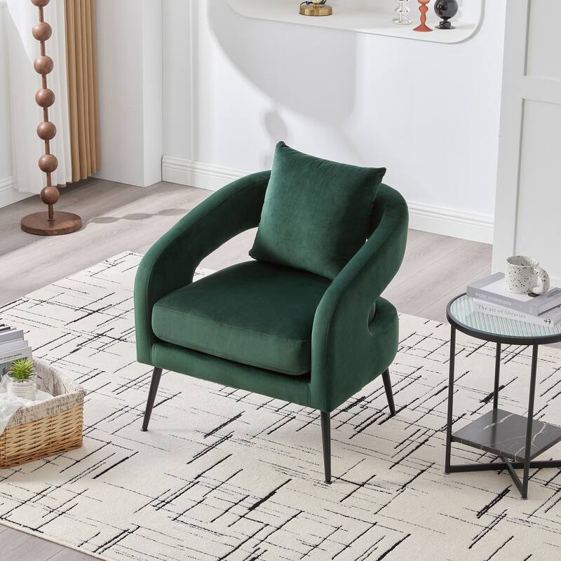 Open Back Accent Chair Barrel Dining Chair with Metal Legs, Club Chair Leisure Chair Green Armchair Lounge Chair