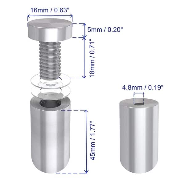 Glass Standoff Mount Stainless Steel Wall Standoff 16 X 52mm 8pcs 16mm X 52mm Overstock