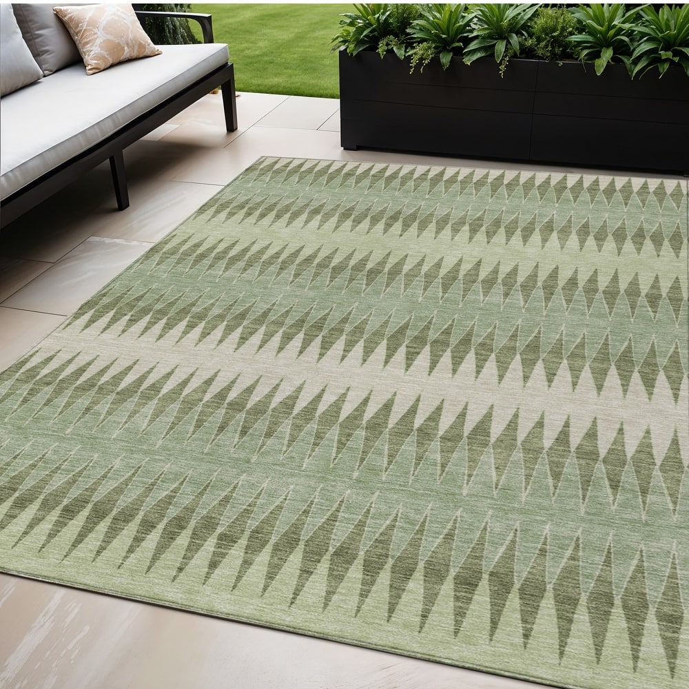 Green And Light Green Striped Washable Indoor Outdoor Area Rug - 5' X 8'