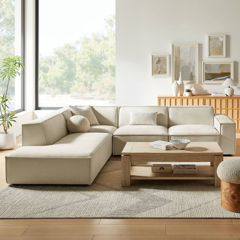 Restore 4-Piece Performance Fabric Upholstered Modular L-Shaped Sofa - Ecru
