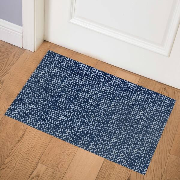 Envelor Blue 48 in. x 72 in. Chevron Floor Mat Indoor/Outdoor Door