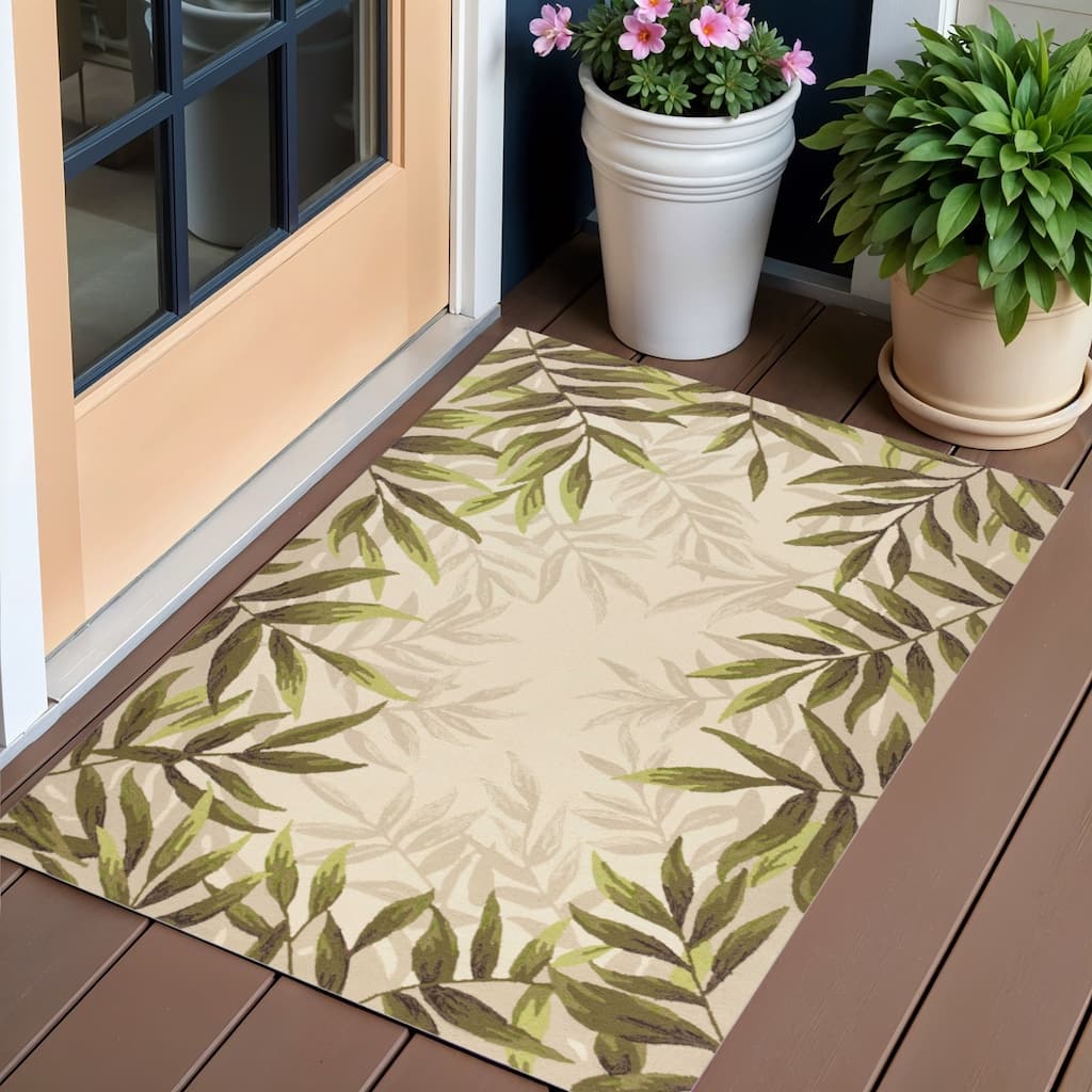 Alrio Graceful Floral Weather Resistant Modern Chic Hand-Woven Outdoor Rug - 3' x 5'