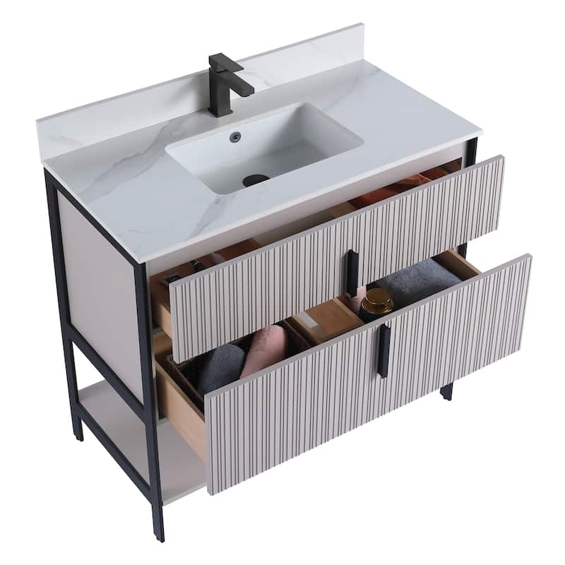 Fine Fixtures Serenity Modern Bathroom Vanity with White Carrara Stone Top