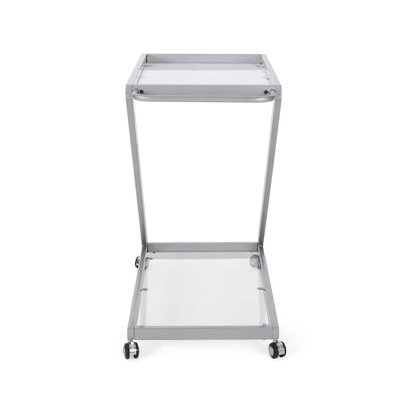 Chic Bar Cart with Tempered Glass, Locking Casters, Iron Frame, 36.5" L x 18.75" W, Minimalist Design