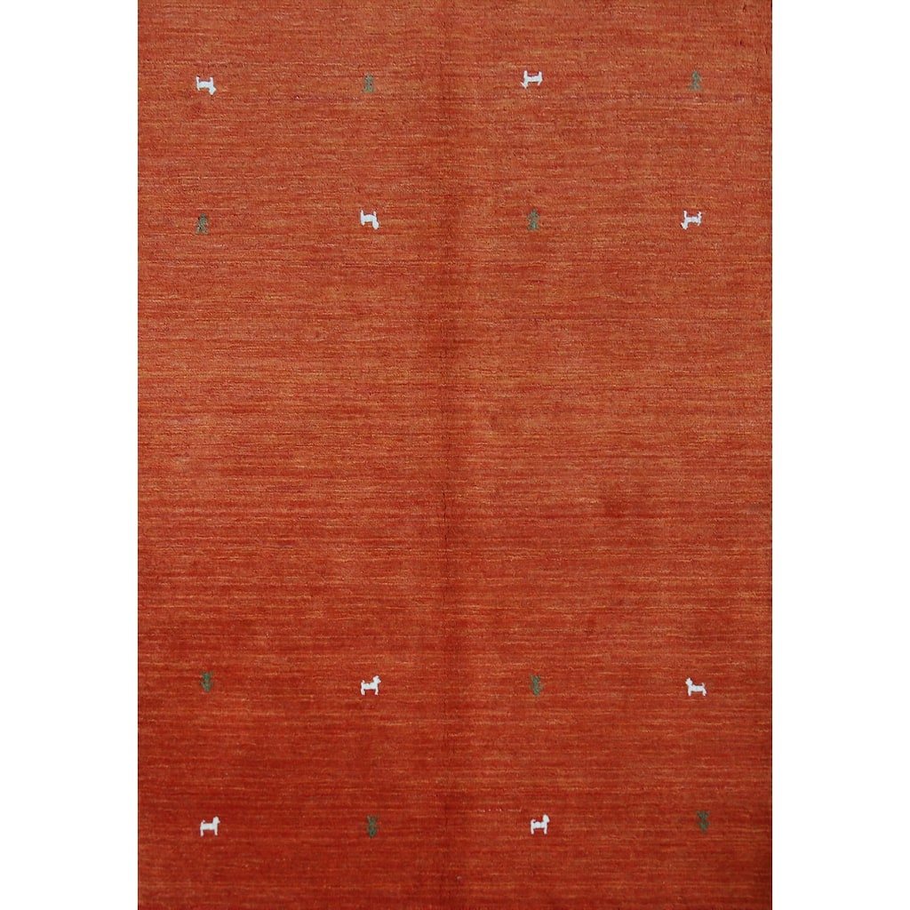 Hand Knotted Oriental 100% Wool Carpet Tribal Animal Pictorial Oranges & Rust Gabbeh Area Rug - 6' 6'' X 4' 8''