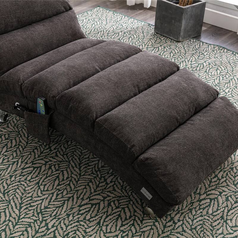 Luxury Upholstered Chaise Lounge Chair with Vibration for Relaxation, Fixed Back Fabric Leisure Recliner Sofa