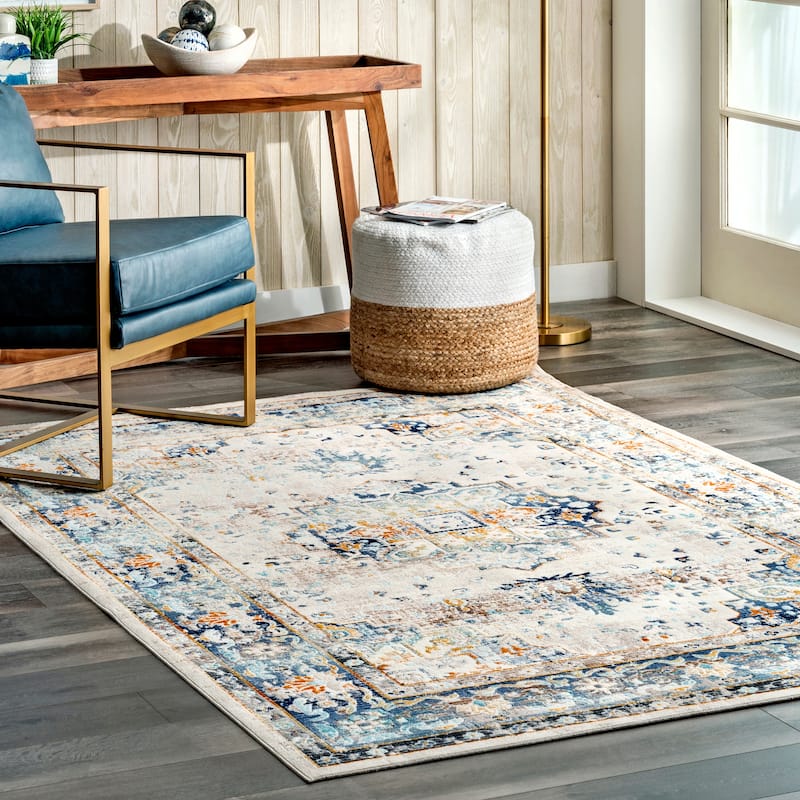 Nuloom Ainsley Distressed Medallion Area Rug - 6'7" x 9' - Blue