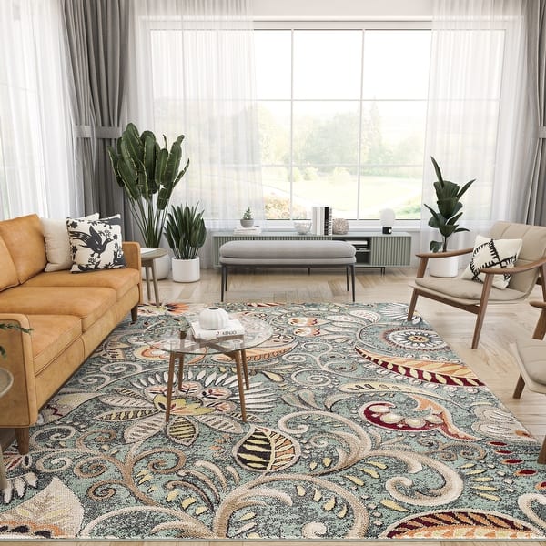 slide 2 of 53, Caprice Mid-Century Modern Floral Indoor Area Rug 3'11'' x 5'3'' - Seafoam
