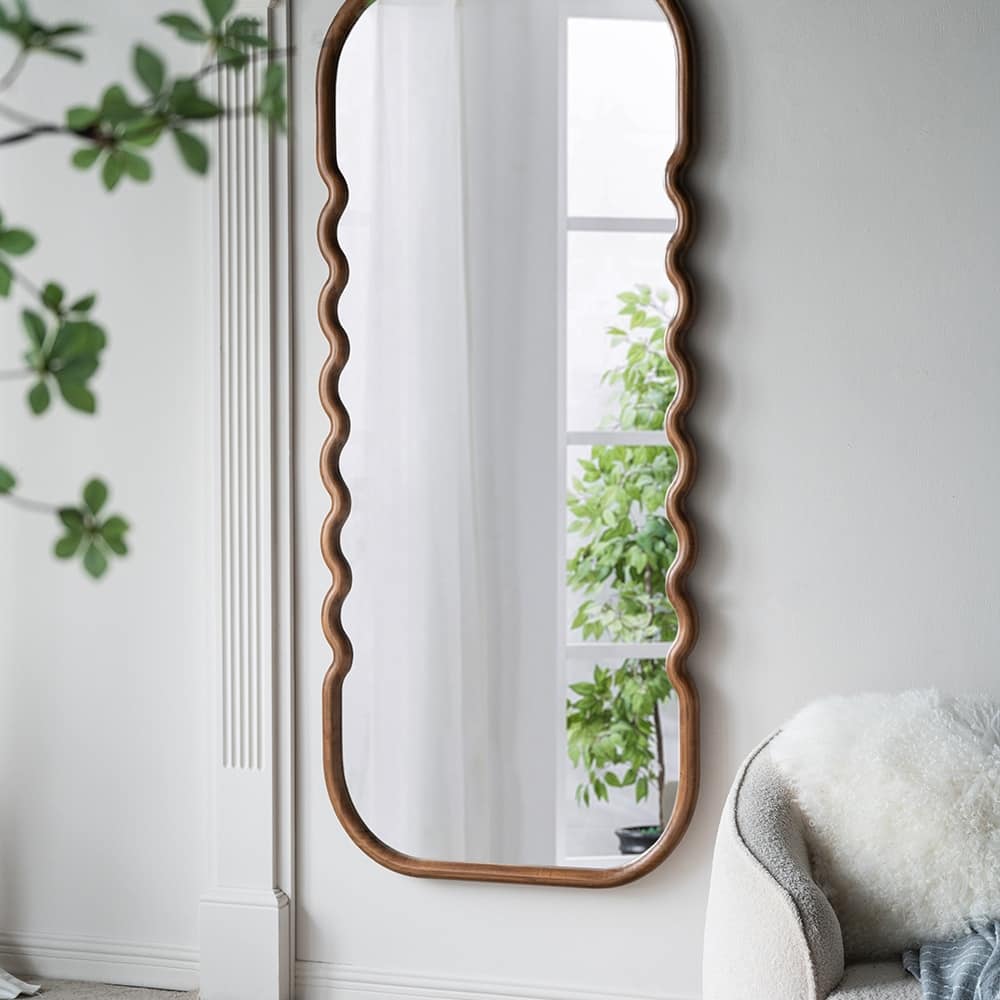 Wood Floor Mirror with Curved Silhouette