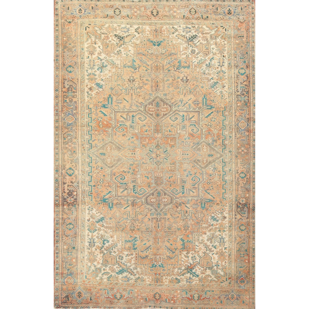 Vintage Vegetable Dye Heriz Persian Area Rug Hand-knotted Wool Carpet - 8'11" x 12'4"