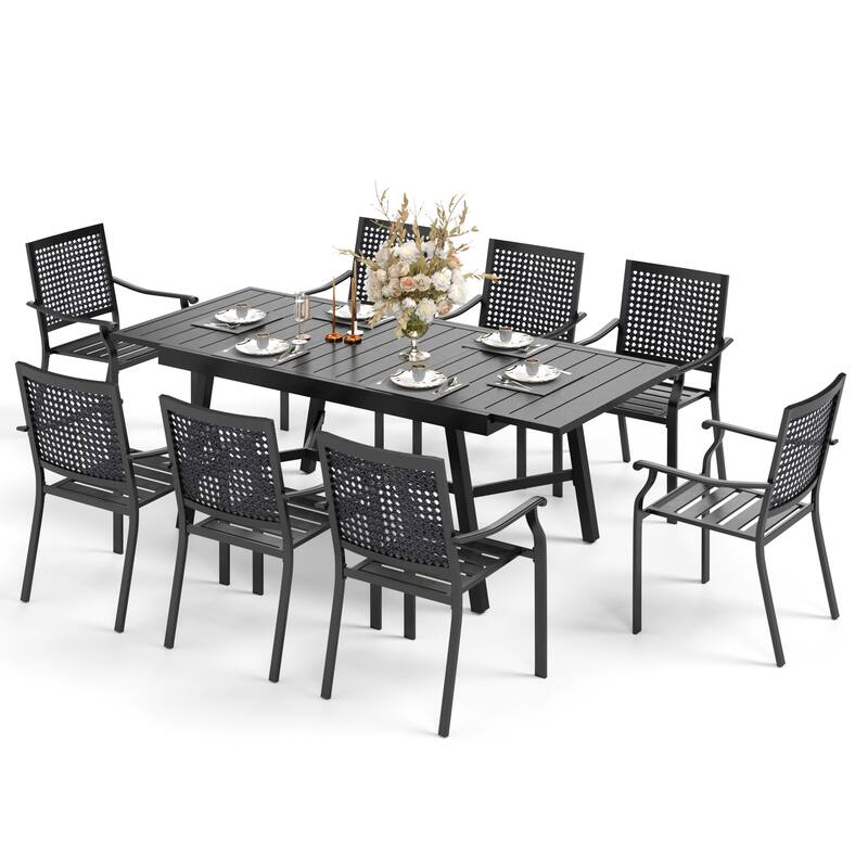 7/9-Piece Patio E-coating Dining Set of 6/8 Stackable Chairs & 1 Extendable Metal Table
