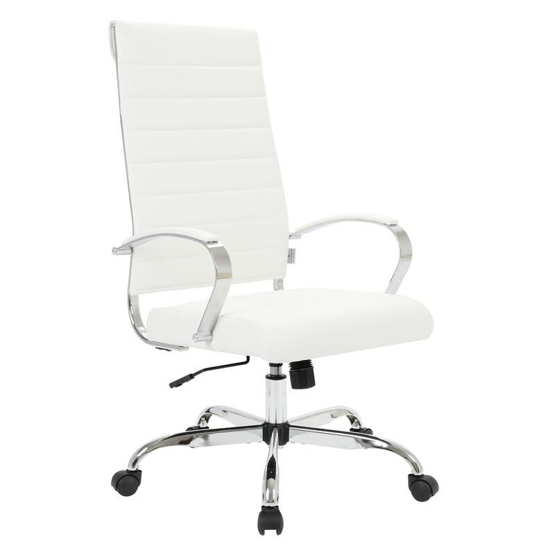 Benmar High-Back Leather Office Desk Chair in Stainless Steel Frame Adjustable Height Tilt Lock 360 Swivel Ergonomic Chair - White