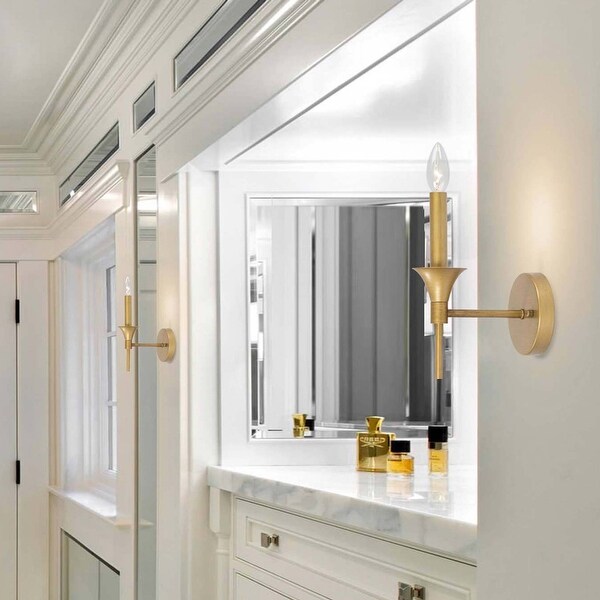 Mid-Century Gold Wall Sconce Lighting Brushed Bathroom Vanity Candle ...
