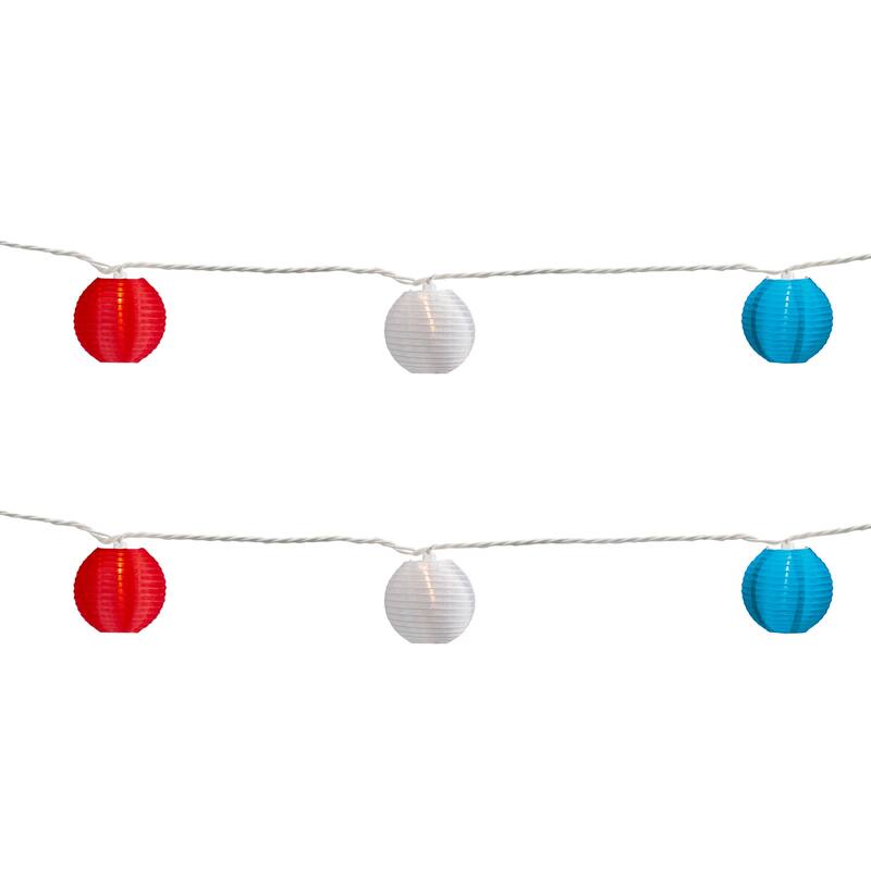 Patriotic Paper Lantern Patio Light Set - Red White and Blue - 8.5' White Wire - 10ct - 132"