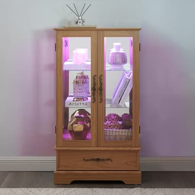 Elegant Glass Curio Display Cabinet with 1 Drawer
