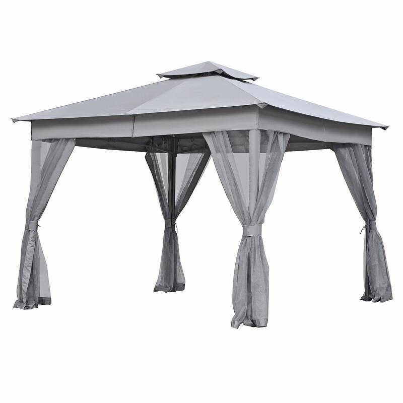 Outdoor Gazebo Tent with Double Roof, Mosquito Netting & Patio Canopy