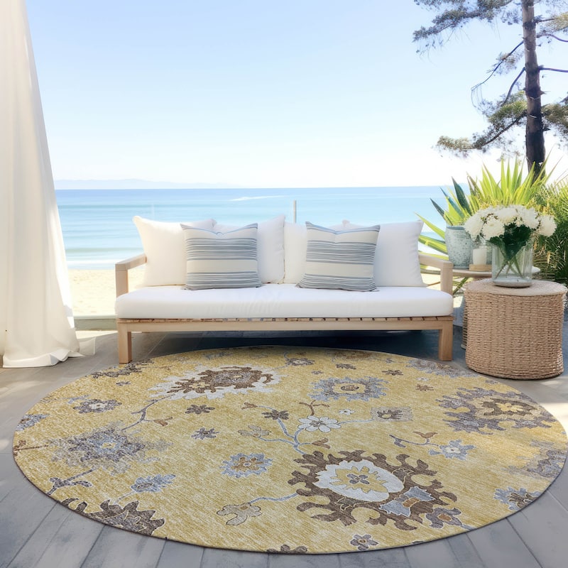 Machine Washable Indoor/ Outdoor Chantille Traditonal Kashan Rug - Gold - 8' x 8'