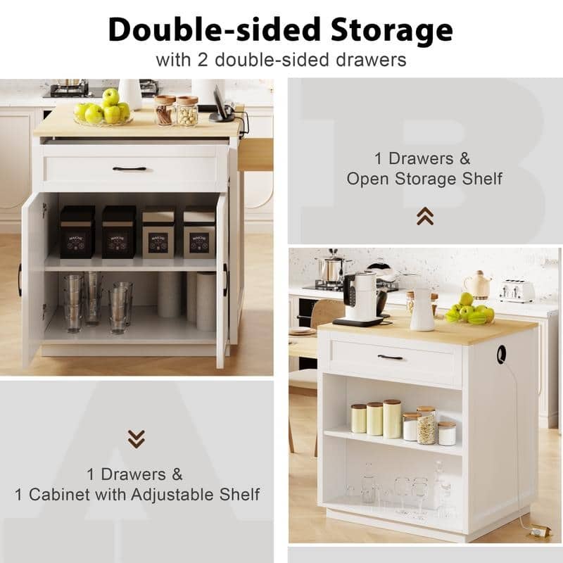 Betsy Kitchen Island with Extendable Dining Table for 4-6 Person