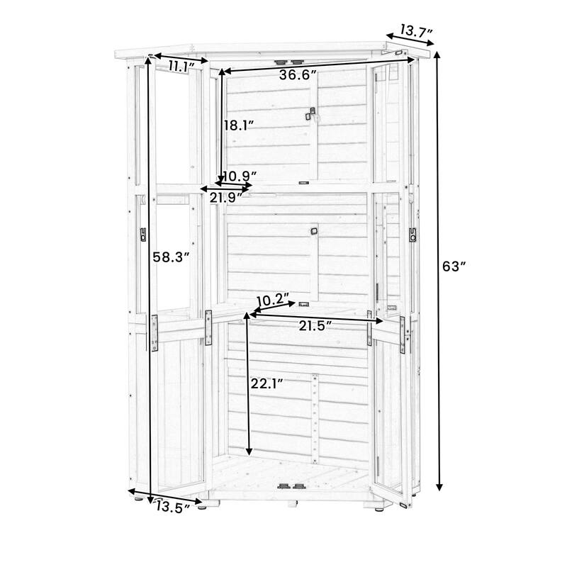 Outdoor Wood Weatherproof Tool Storage Cabinet Shed, Mini Greenhouse