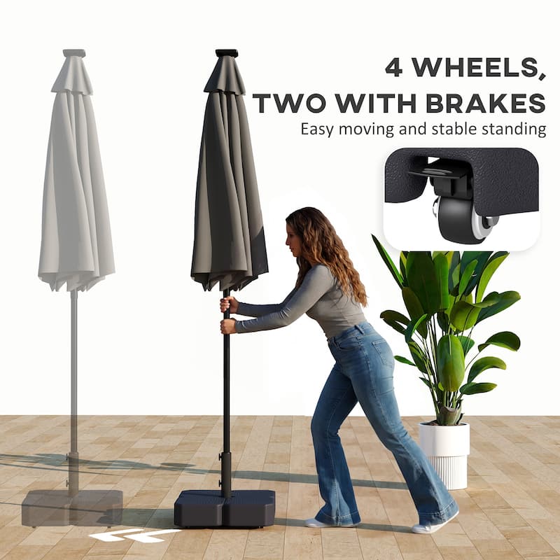 Outsunny Patio Umbrella Base with Wheels, Square Heavy Duty Umbrella Stand Holder, 70 lbs Water or 88 lbs Sand Filled