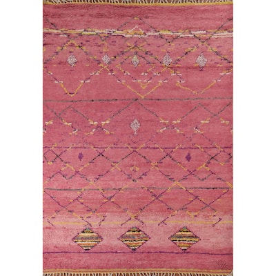 Pink Plush Moroccan Area Rug Handmade Wool Carpet - 7'11" x 10'10"
