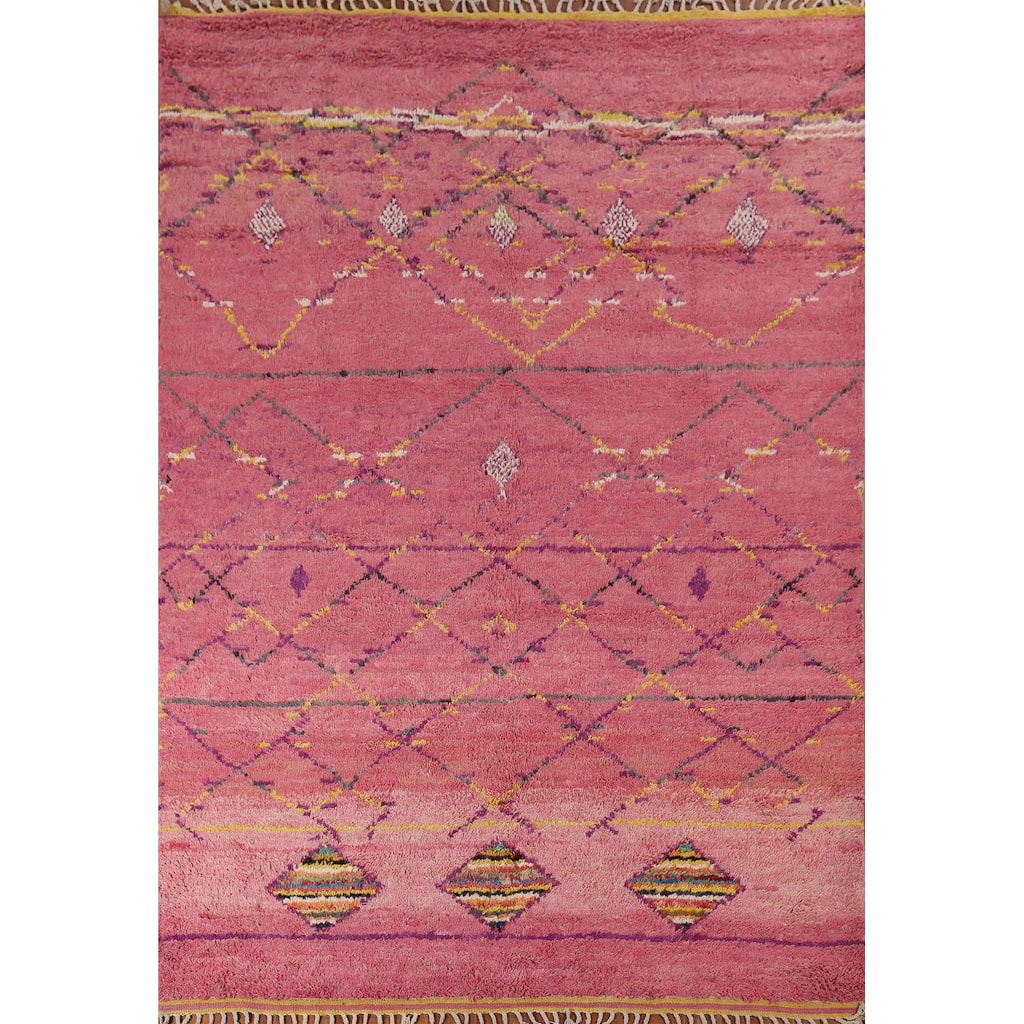 Pink Plush Moroccan Area Rug Handmade Wool Carpet - 7'11" x 10'10"