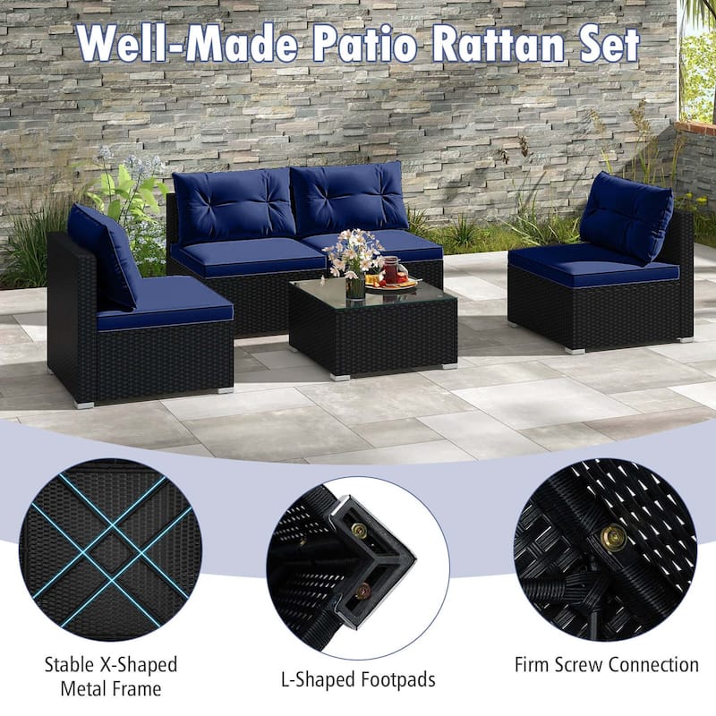 5 PCS Patio Furniture Set Outdoor Wicker Conversation Set w/ Cushions