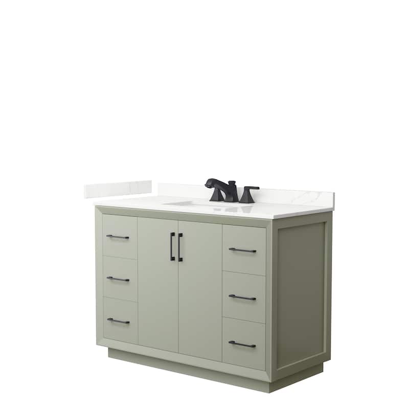 Strada 48-inch Single Vanity, Quartz Top - Light Green, Black Trim, Giotto Quartz Top