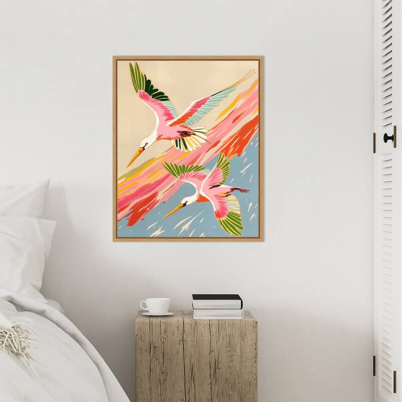Roseate Spoonbills Sky Ballet by Uma Gokhale Framed Canvas Wall Art
