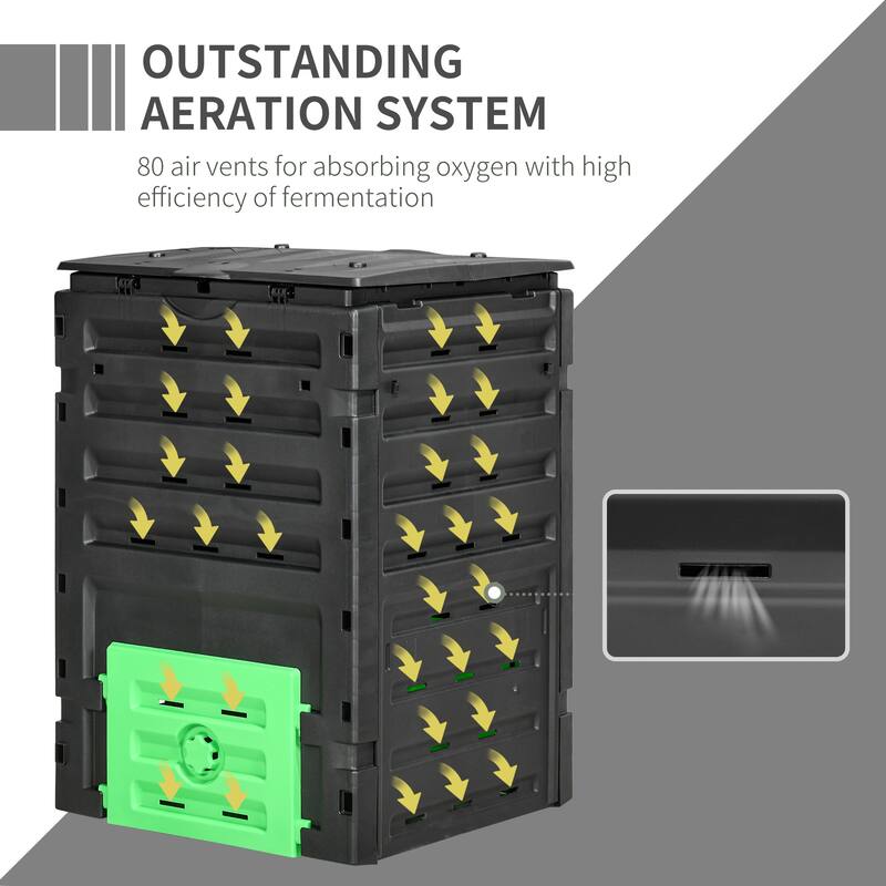 Outsunny Garden Compost Bin, 120 Gallon (450L) Garden Composter with 80 Vents and 2 Sliding Doors, Lightweight & Sturdy