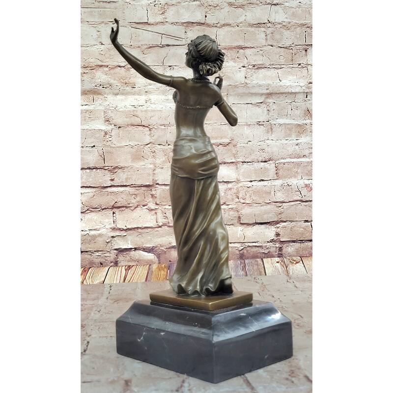 Art Deco Bronze Dancing Woman Sculpture On Marble Base Elegant Figurine