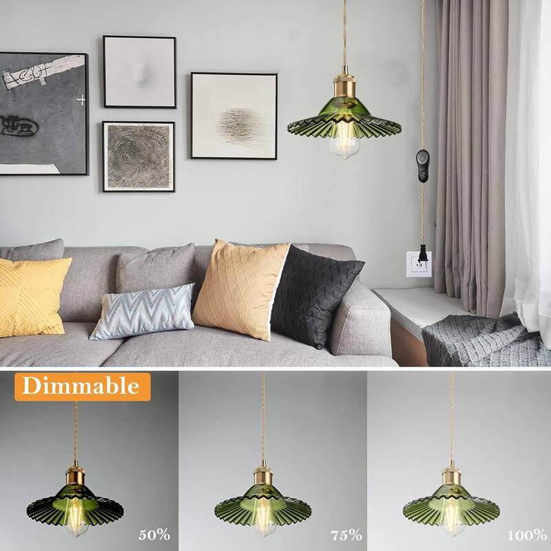 14.76ft long cord dinning room light green plug-in light glass pendant light