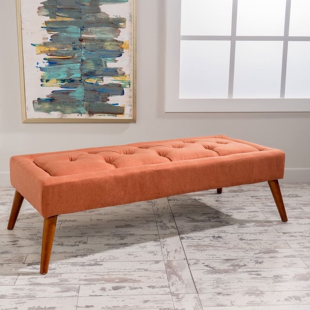 Orange Tufted Top Ottoman with Birch Legs by Christopher Knight Home