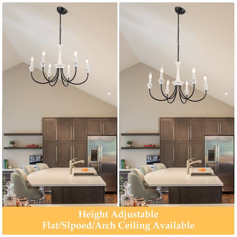 6-Light Modern Chandelier , Farmhouse Candle Chandelier for Dining Room Living Room Bedroom Kitchen - W24.4"x H15.55"