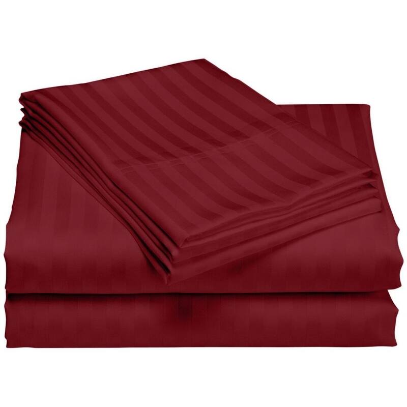1200 Thread Count Cotton Deep Pocket Luxury Hotel Stripe Sheet Set - Burgundy - Queen