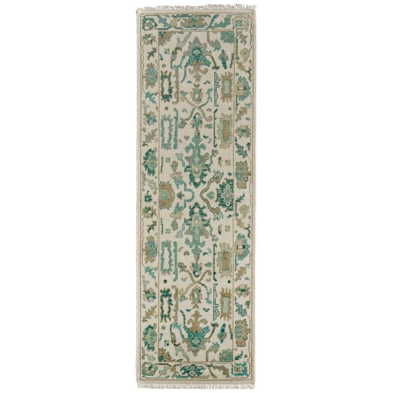 Grand Bazaar Larson Hand Knotted Floral & Botanical Transitional Area Rug - 2'6" x 8' - Green/Ivory