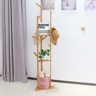 Solid Wood Floor Standing Hat Coat Hanger Storage Rack