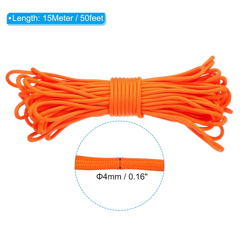 Luminous Paracord 4mm Camping Paracord Rope Glow in The Dark - Orange - 50 Feet