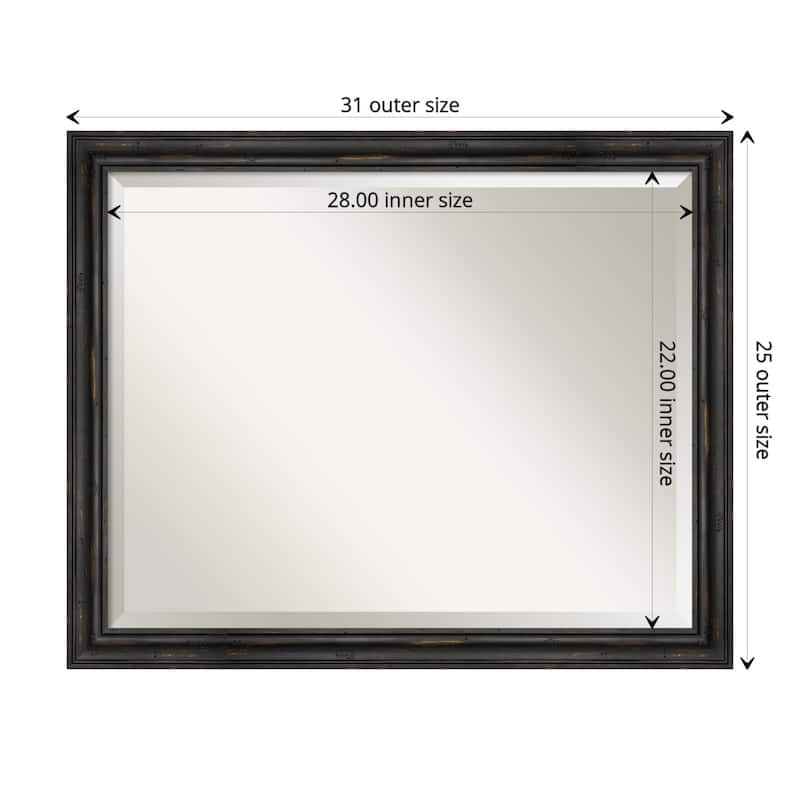 Beveled Wood Bathroom Wall Mirror - Rustic Pine Black Narrow Frame - Outer Size: 31 x 25 in