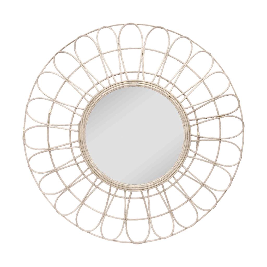 36" Rattan Mirror, White Washed 36.0"H - 36.0" x 1.0" x 36.0"