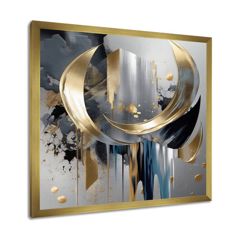Designart "Abstract Shapes And Lines I" Abstract Marble Framed Canvas Prints