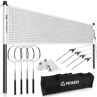 Badminton Set for Backyard, Portable Badminton Net with 4 Badminton Rackets, 4 Nylon Shuttlecocks and Carry Bag