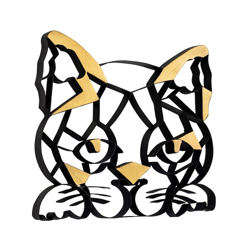 Geometric Animal Kingdom Sand Cat Black and Gold Recycled Steel Wall Art