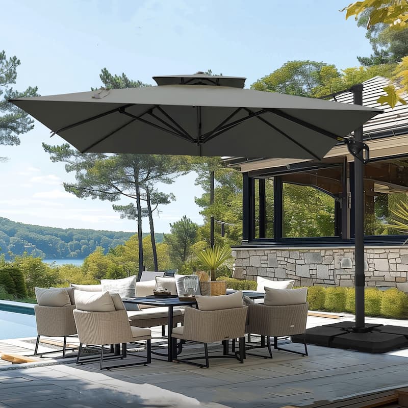 MAISON ARTS 12 FT Automatic Hydraulic Cantilever Umbrella Aluminum Pole 360 Degree Rotation - Grey-With Weights