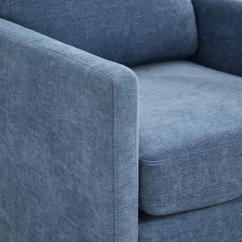 Chenille Square Swivel Accent Chair with 360掳 Rotation, Removable Back Cushion, and Solid Wood Frame