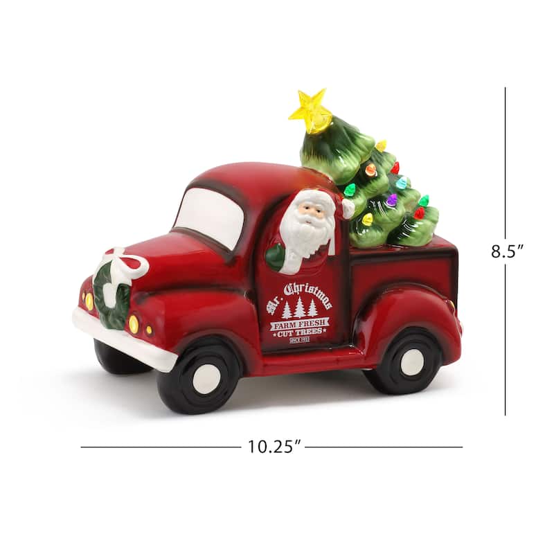 10.25" Nostalgic Ceramic Truck - White Santa