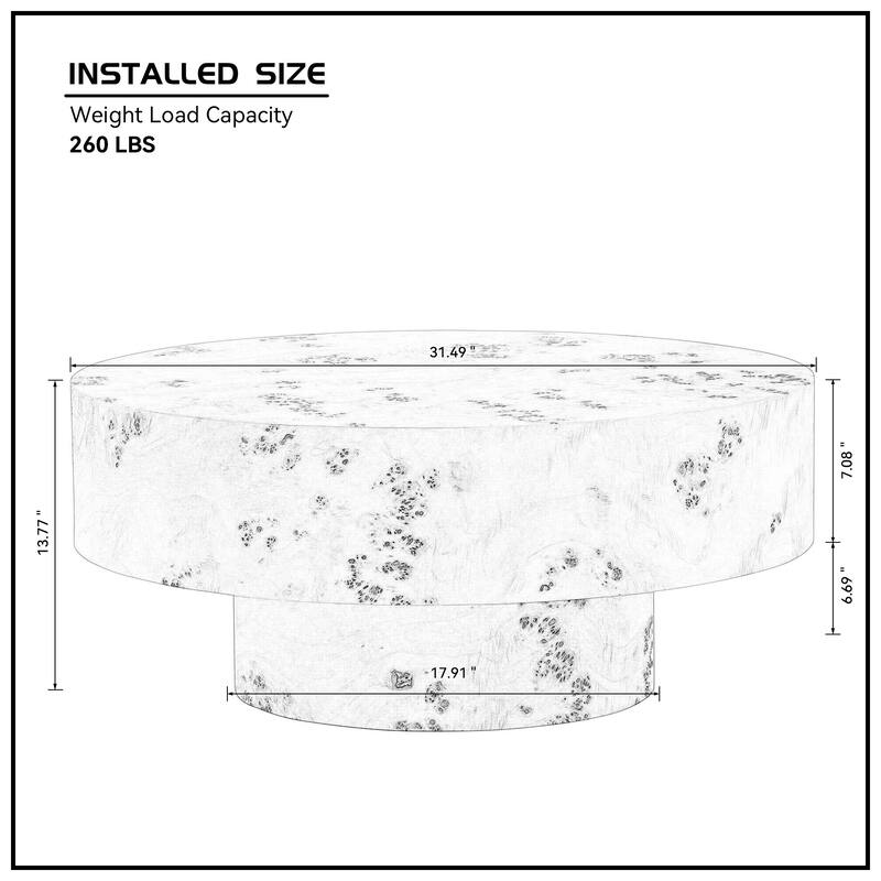 31.49" Burl Wood Veneer Coffee table and Sturdy Pedestal for Living Room Office Apartment Walnut
