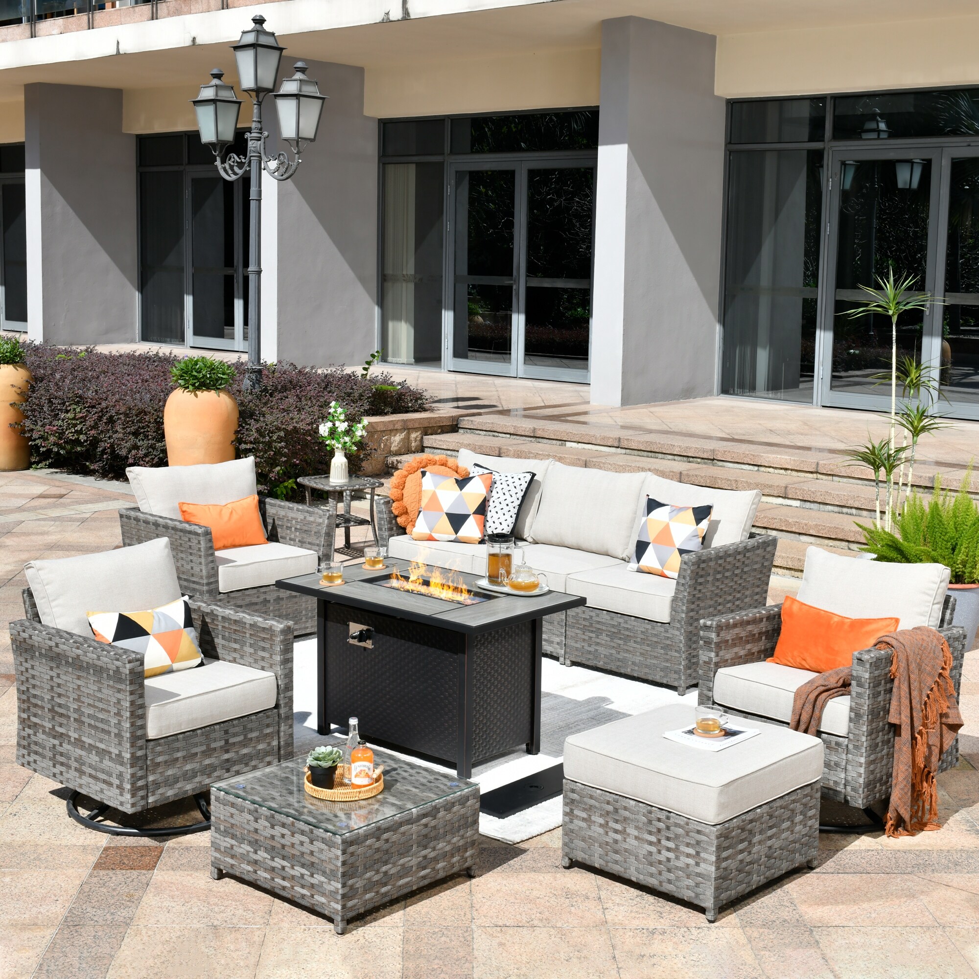 HOOOWOOO 10 piece Rattan Wicker Sectional Sofa Patio Furniture Set