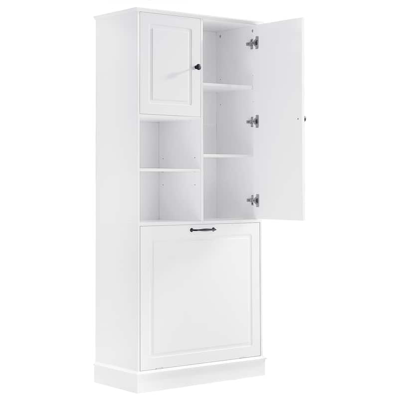 GDF Studio - Tommy Modern MDF Tall Storage Cabinet with Adjustable Shelves and Large Flip-Out Basket